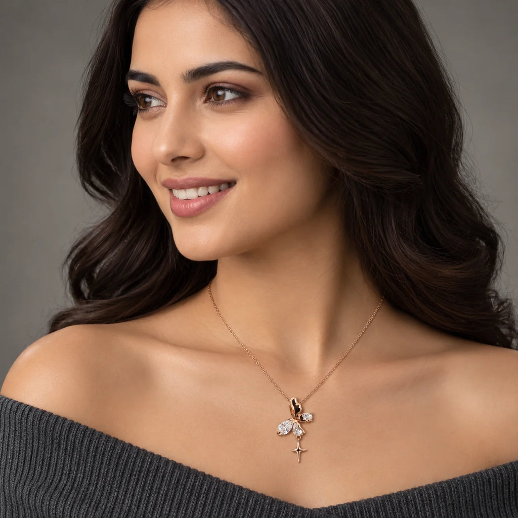 Rose Gold Fairy and Star Pendant Necklace