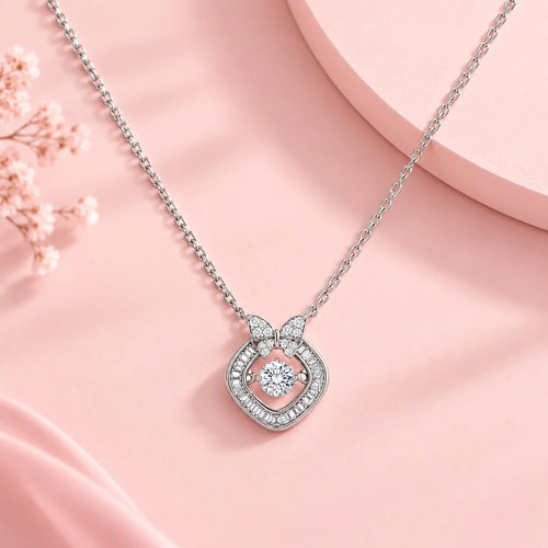 Bow Baguette Halo Pendant Necklace