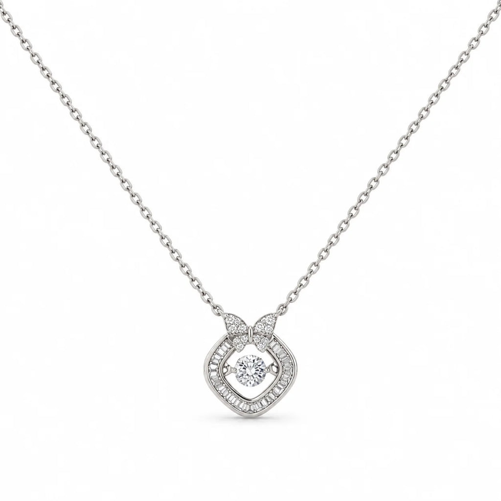 Bow Baguette Halo Pendant Necklace