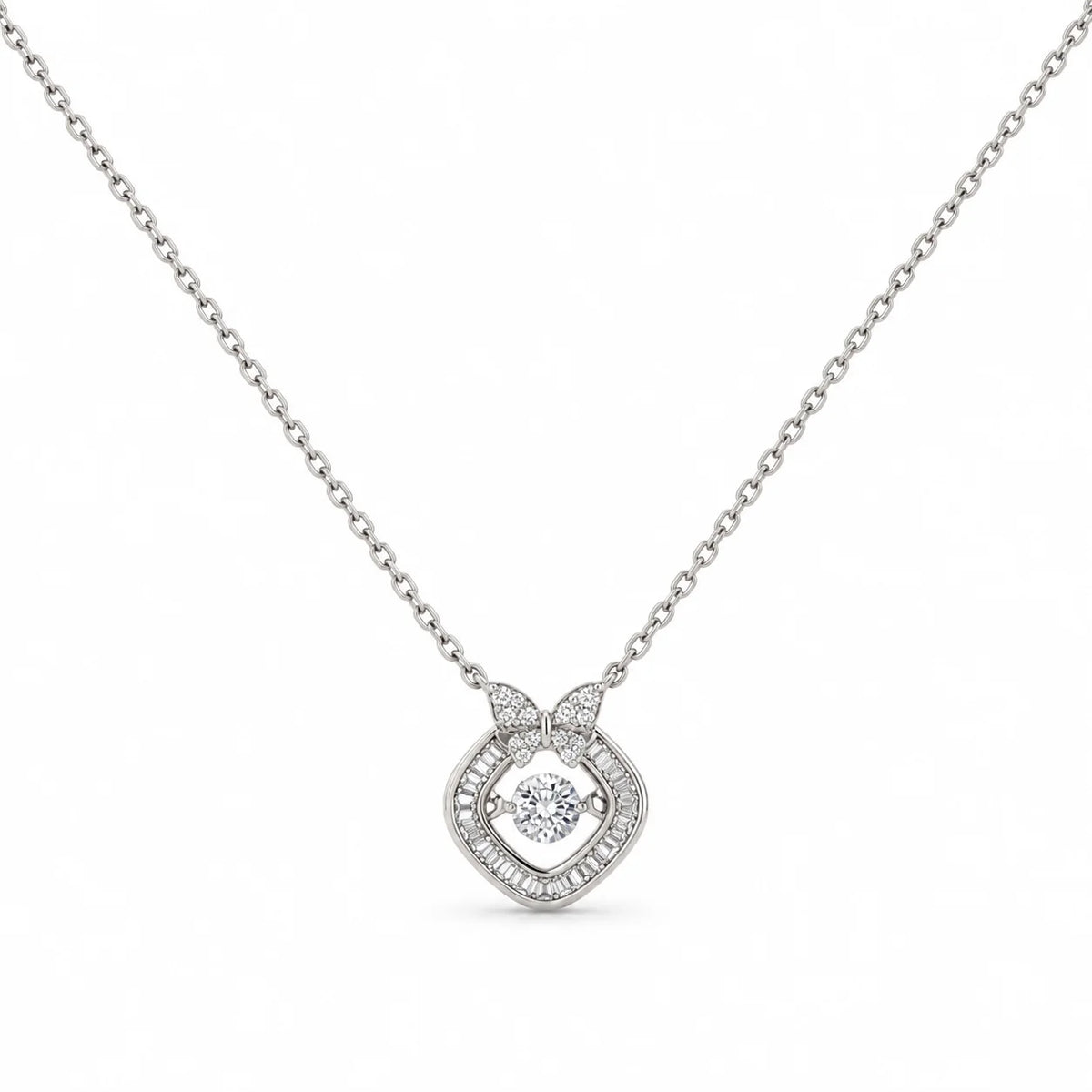 Bow Baguette Halo Pendant Necklace