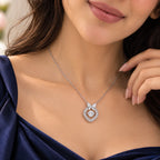 Bow Baguette Halo Pendant Necklace