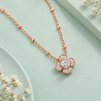 Rose Gold Baguette Flower Pendant Necklace