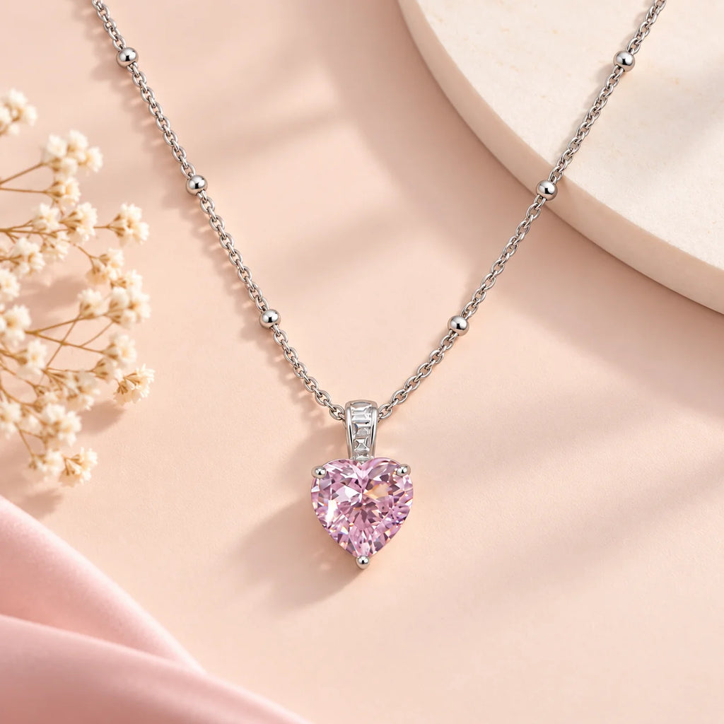 Pink Heart Beaded Chain Necklace