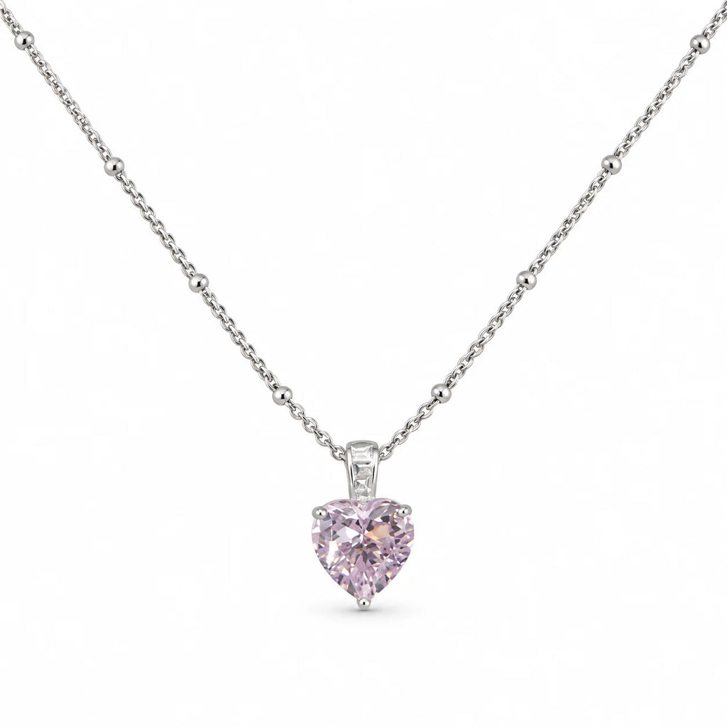 Pink Heart Beaded Chain Necklace