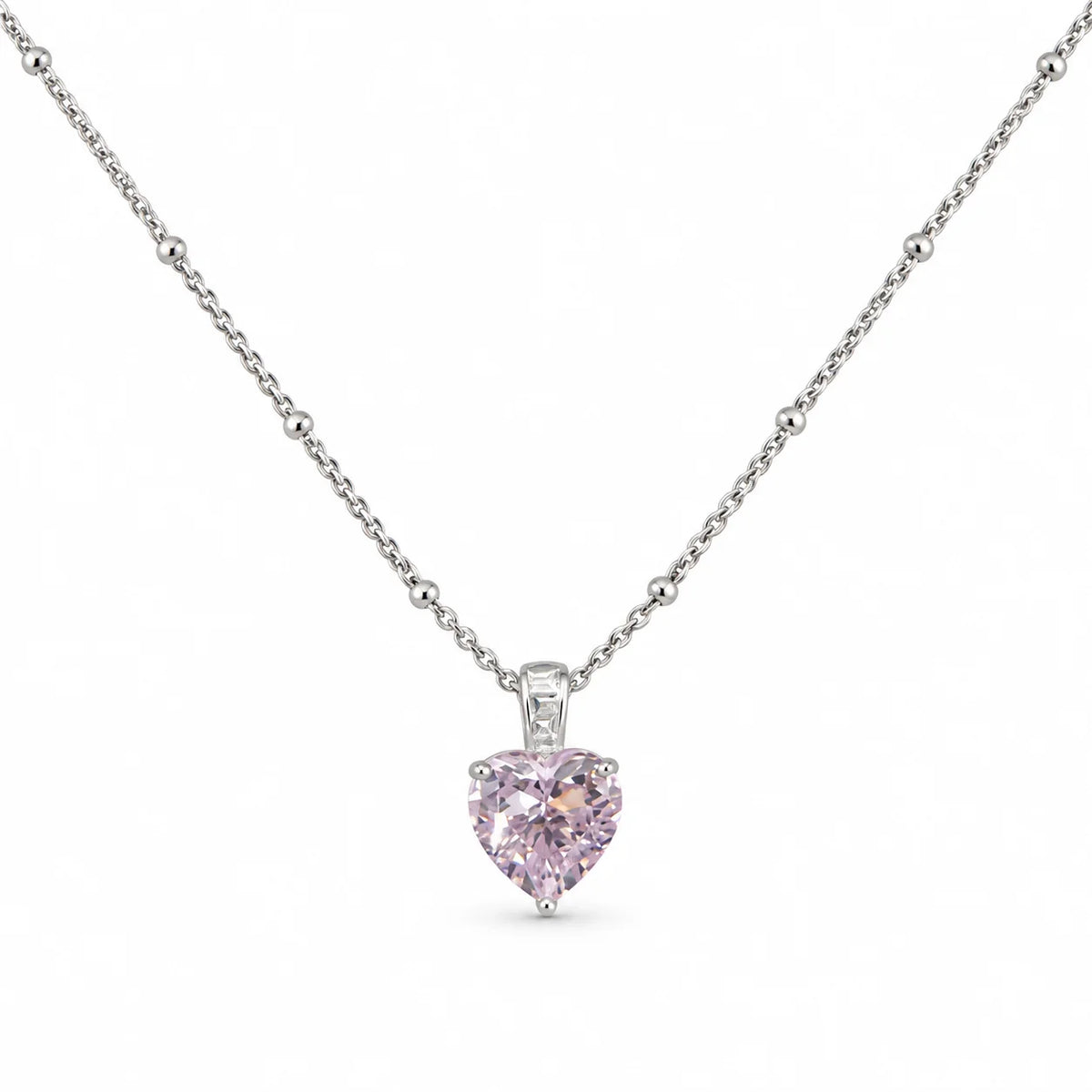 Pink Heart Beaded Chain Necklace