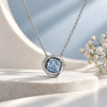 Aqua Stone Halo Pendant Necklace