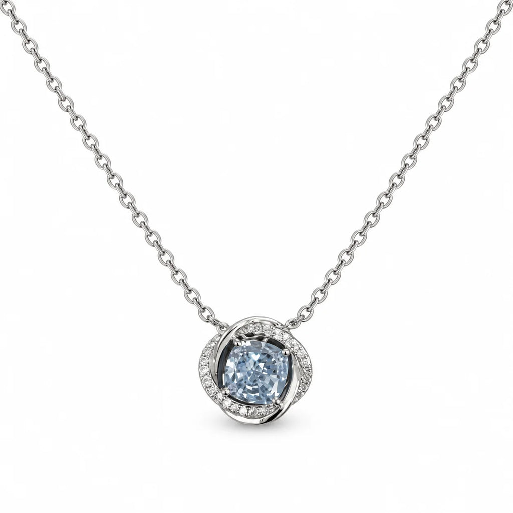 Aqua Stone Halo Pendant Necklace