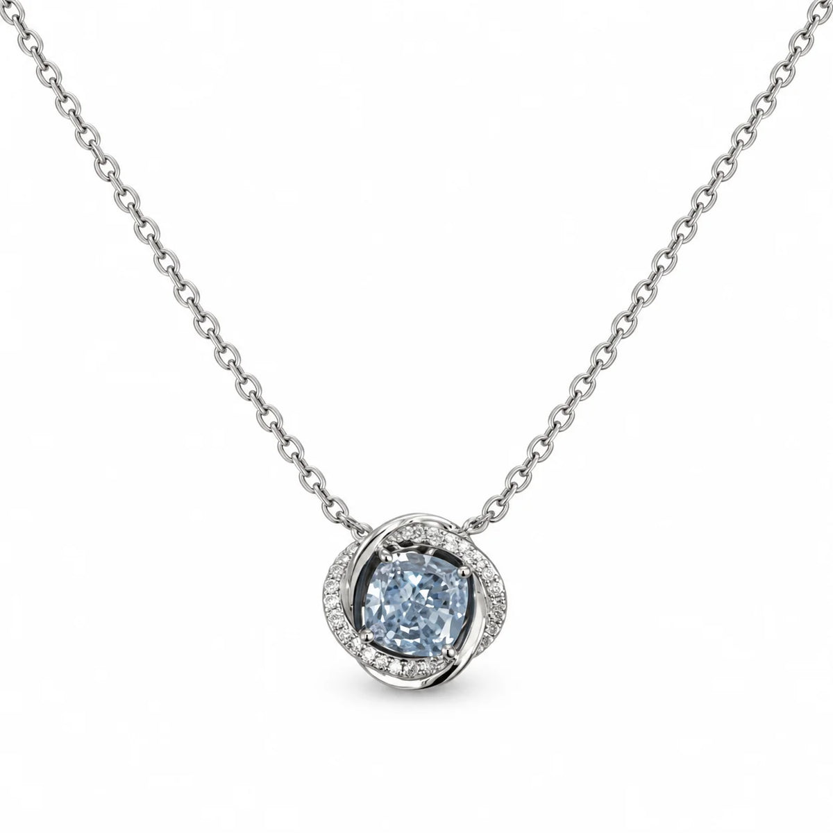 Aqua Stone Halo Pendant Necklace