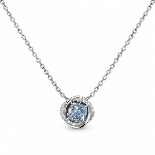Aqua Stone Halo Pendant Necklace