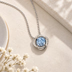 Aqua Stone Halo Pendant Necklace
