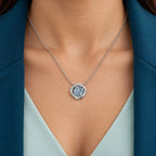 Aqua Stone Halo Pendant Necklace