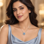 Aqua Stone Halo Pendant Necklace
