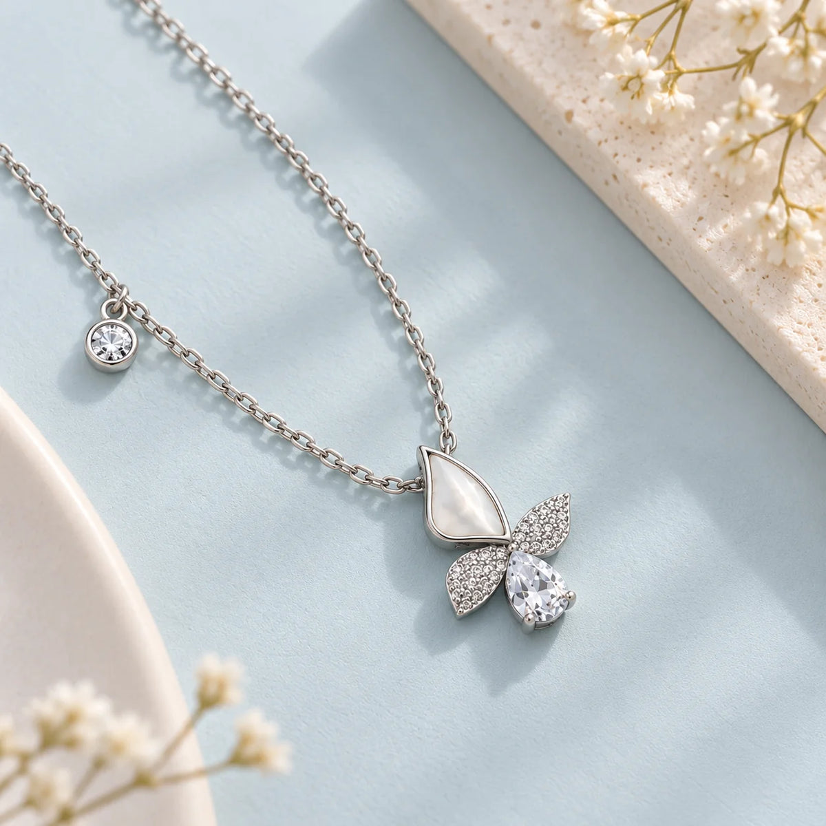 Mother of Pearl Butterfly Pendant Necklace