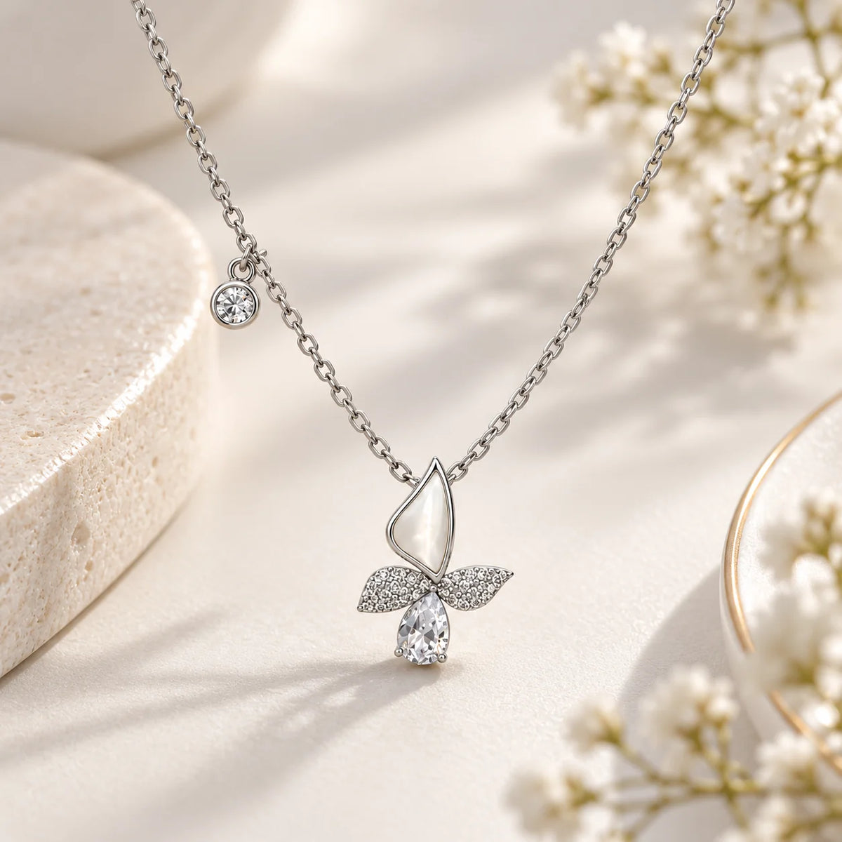 Mother of Pearl Butterfly Pendant Necklace