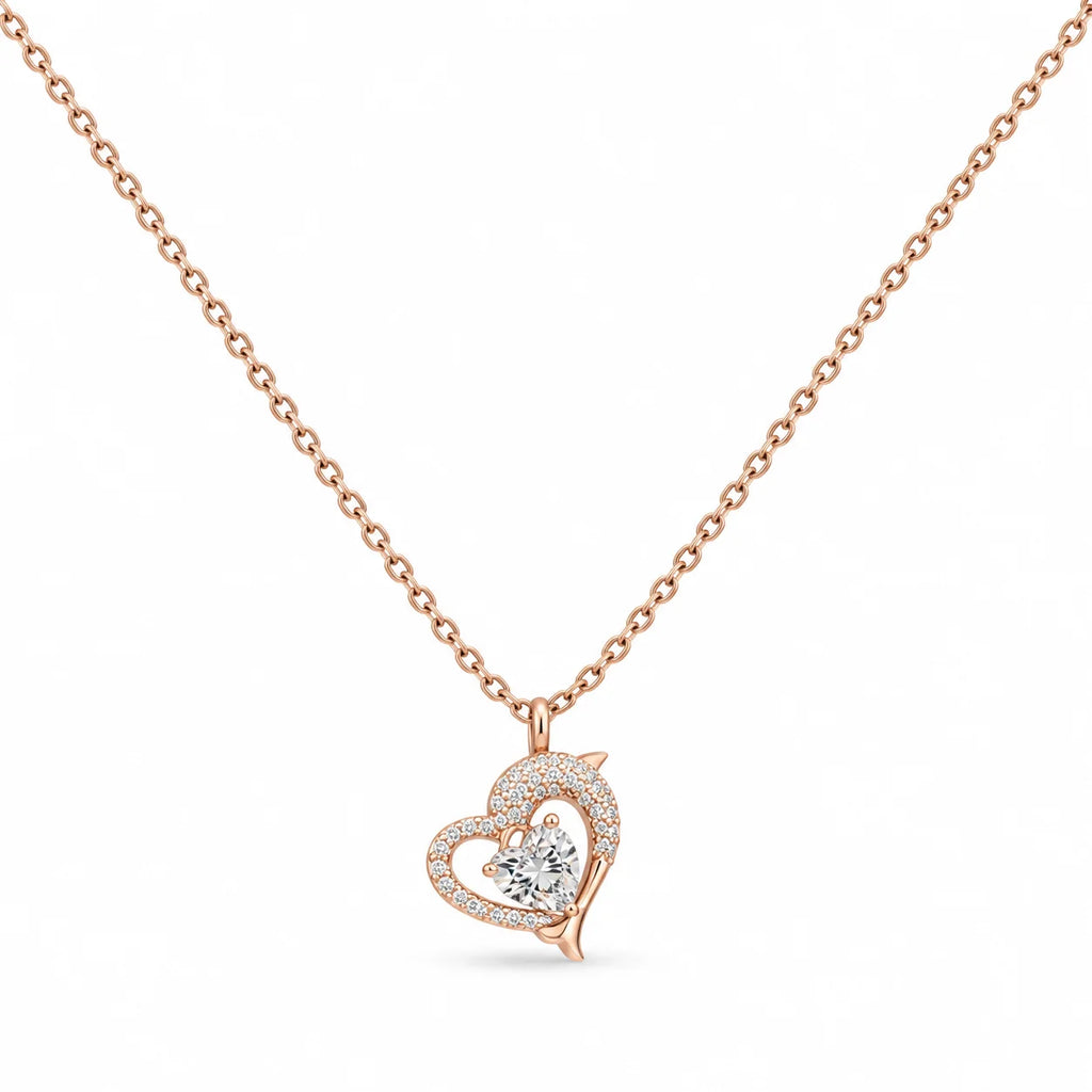Rose Gold Heart Solitaire Pendant Necklace