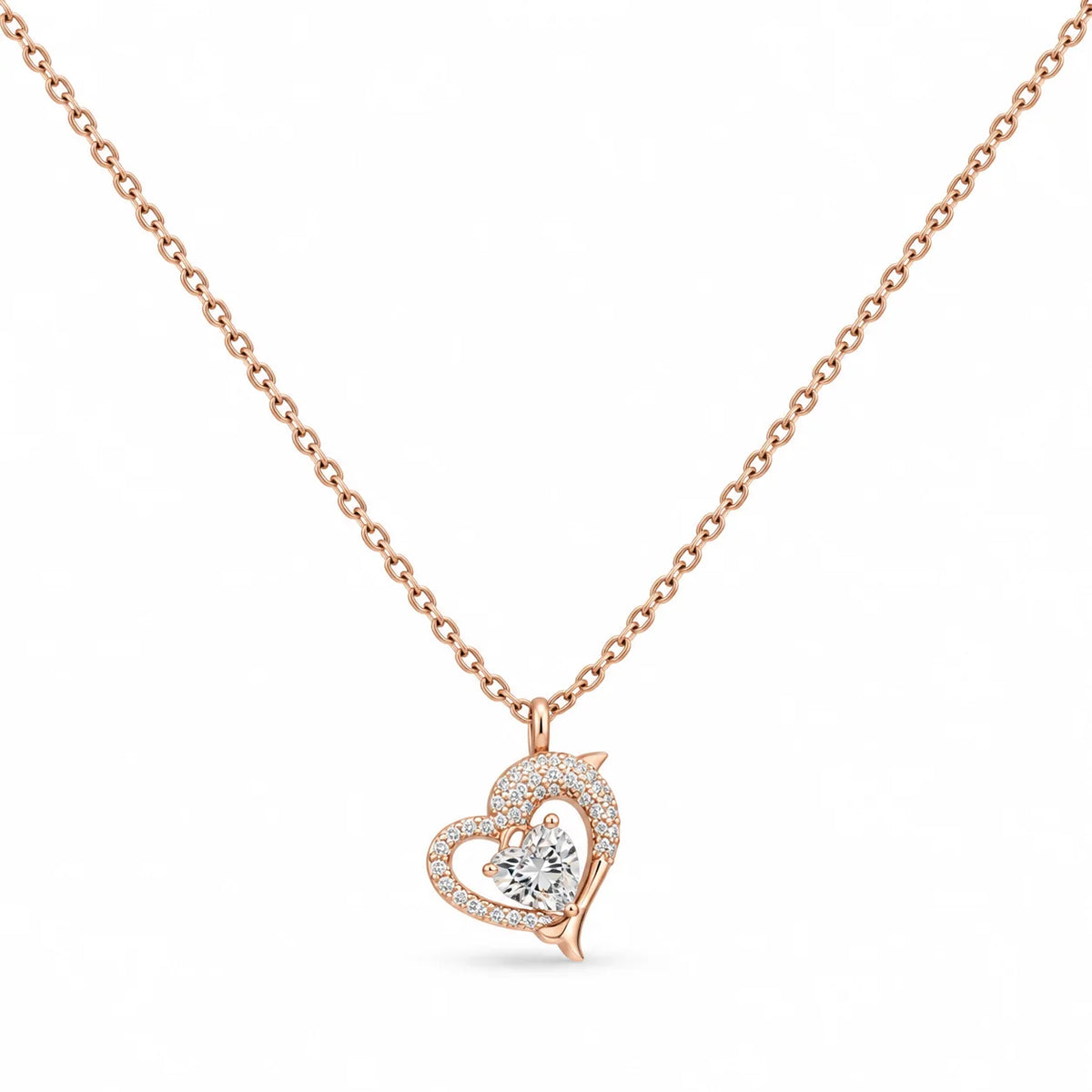 Rose Gold Heart Solitaire Pendant Necklace